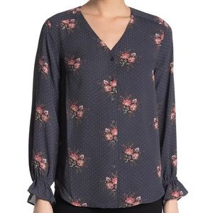Floral T Tahari Button Front Long Sleeve Blouse, Size XL
